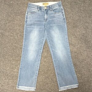 Democracy Light Blue Straight Leg Jeans with Raw Hem